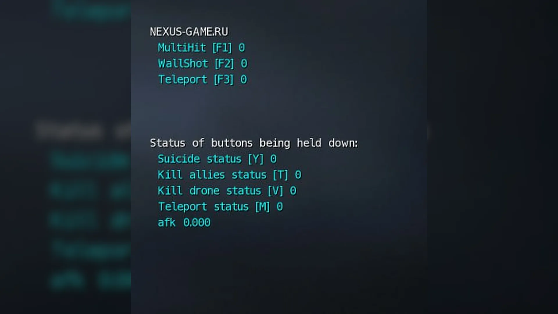 Скриншот меню приватного чита nexus PVE для варфейс