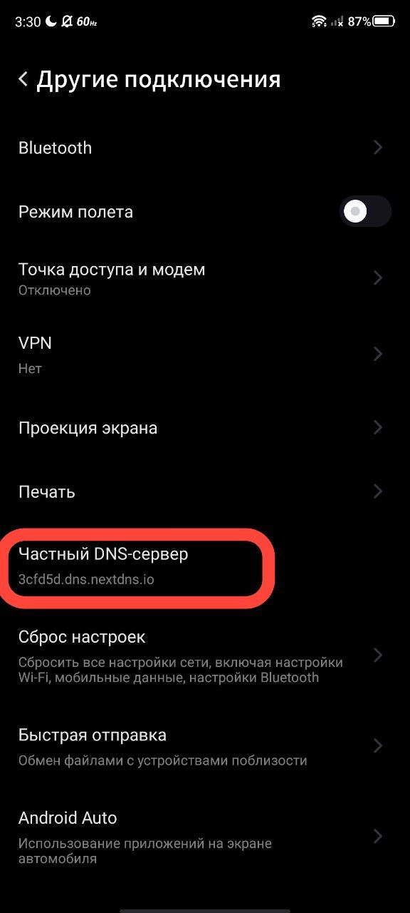 Выбор частного DNS